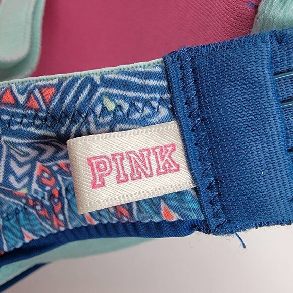 Victoria's Secret Pink Wear Everywhere Push Up Aztec Bra Blue Size 32 DD - Picture 3 of 15